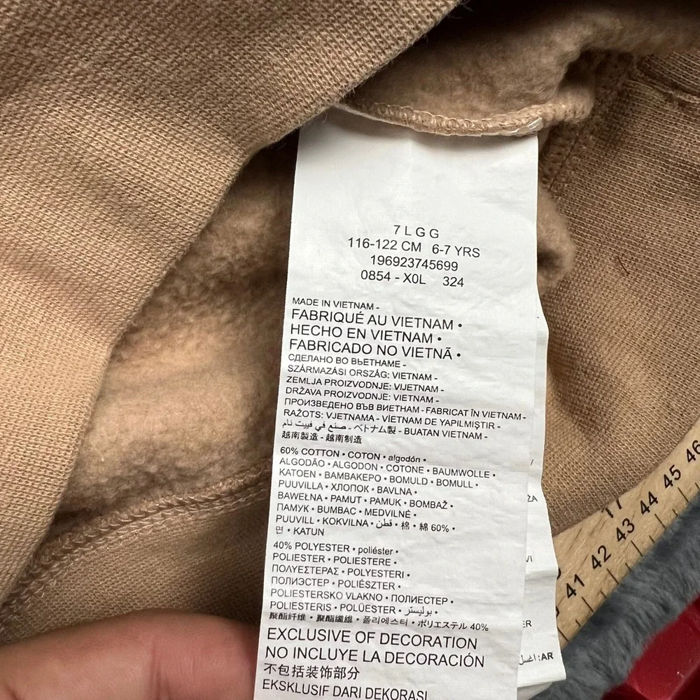 Nike 3 Brand Kids Tan Pullover Hoodie Graphic Sweatshirt Size 7 6-7 Yrs 0854-X0L